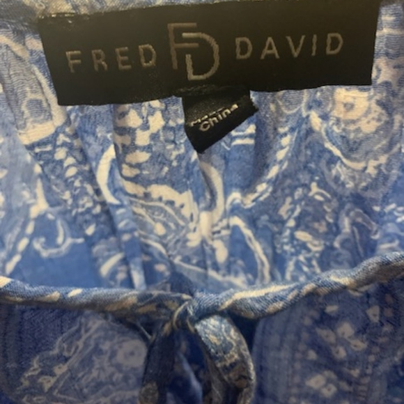 Fred David sz Med Cornflower Blue & White Boho Tunic - Picture 4 of 5